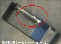 使用錫(Sn)鍍層的電源電感器(Power Inductors)，經過推力測試后，其焊點還保留在零件的端點上，所以推力比較高。