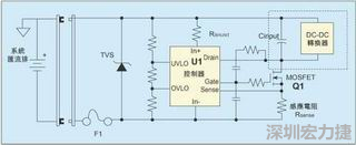 圖1：一個簡單的-48V熱插拔電路。