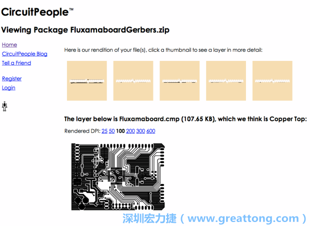 預覽Gerber格式中最簡單的方式是使用來自Circuit People的免費線上工具。
